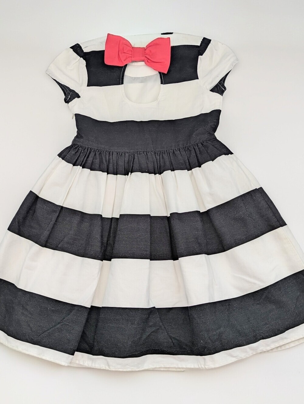 Gymboree Girls' (Size 5) Short- Sleeve Wide-Striped Party Dress w/Back Pink Bow